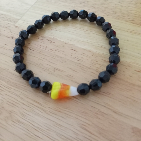 New blown glass candy corn beaded crystal bracelet hand crafted fall Halloween - Picture 3 of 6